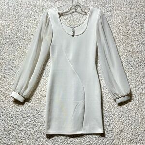 Zinga Mini Dress Womens S Small White Long Sleeve Sheer Cuffed Body Con HOCO